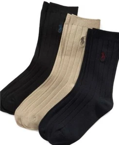 NWOT Polo Ralph Lauren Boys Multi 3 Pack Dress Rib Slack Socks 8-9.5 pfe0122 - Picture 1 of 1
