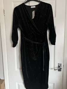 Quiz Soft Touch Velour Style Wrap Dress With Glitter Effect Size 20 - Picture 1 of 6