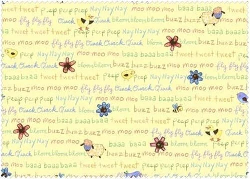 BTY Little Critters Motif words Yellow Ba Baa Mo Moo Cotton Fabric By The Yard - Image 1 of 1