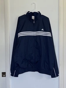 Adidas Navy Full Zip 3 Striped Long Sleeve Windbreaker Jacket Adult Size 2XL - Bild 1 von 18