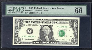 FR. 1921-A* 1995 $1 *STAR* FRN FEDERAL RESERVE NOTE BOSTON, MA PMG GEM UNC-66EPQ - Picture 1 of 2