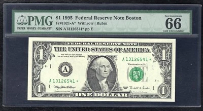 FR. 1921-A* 1995 $1 *STAR* FRN FEDERAL RESERVE NOTE BOSTON, MA PMG GEM UNC-66EPQ - Image 1 of 2