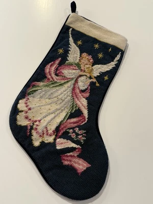 MEDIAS DE NAVIDAD VINTAGE DE LANA PUNTA DE AGUJA HECHAS A MANO CORO DE ÁNGELES QUERUBÍN VICTORIANO Foto 1 de 4