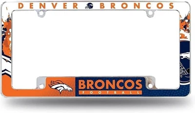 Marco de placa de metal Denver Broncos cubierta de etiqueta cromada diseño por todas partes... Foto 1 de 4
