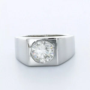 Solitaire Mens Ring Platinum Bezel Set 2.31 Carat Round Lab-Grown Diamond G SI2 - Picture 1 of 8
