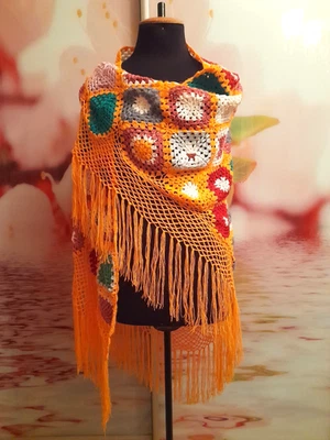 Patchwork shawl granny square capelet shoulder wrap afghan blanket cape - Image 1 of 4