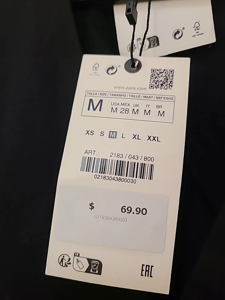 ZARA long black cotton 2183 043 dress size S Pomplin Long Sleeve Oversized