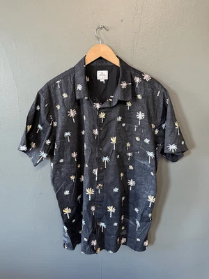 Rip Curl Womens Black Short Sleeve Palm Trees Button Up Shirt Size XL - Image 1 of 3
