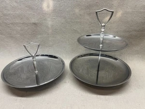 2PC VTG  2-tier & 1 Tier chrome Serving Platters - Picture 1 of 6
