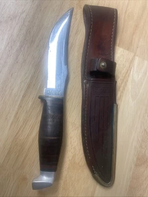 Vintage Case USA Early Fixed Blade Skinning Hunting Knife/Sheath Leather Handle - Image 1 of 4