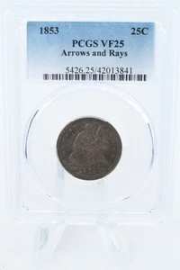 1853-P PCGS VF25 Liberty Seated Quarter Business Strike 25C - Picture 1 of 2