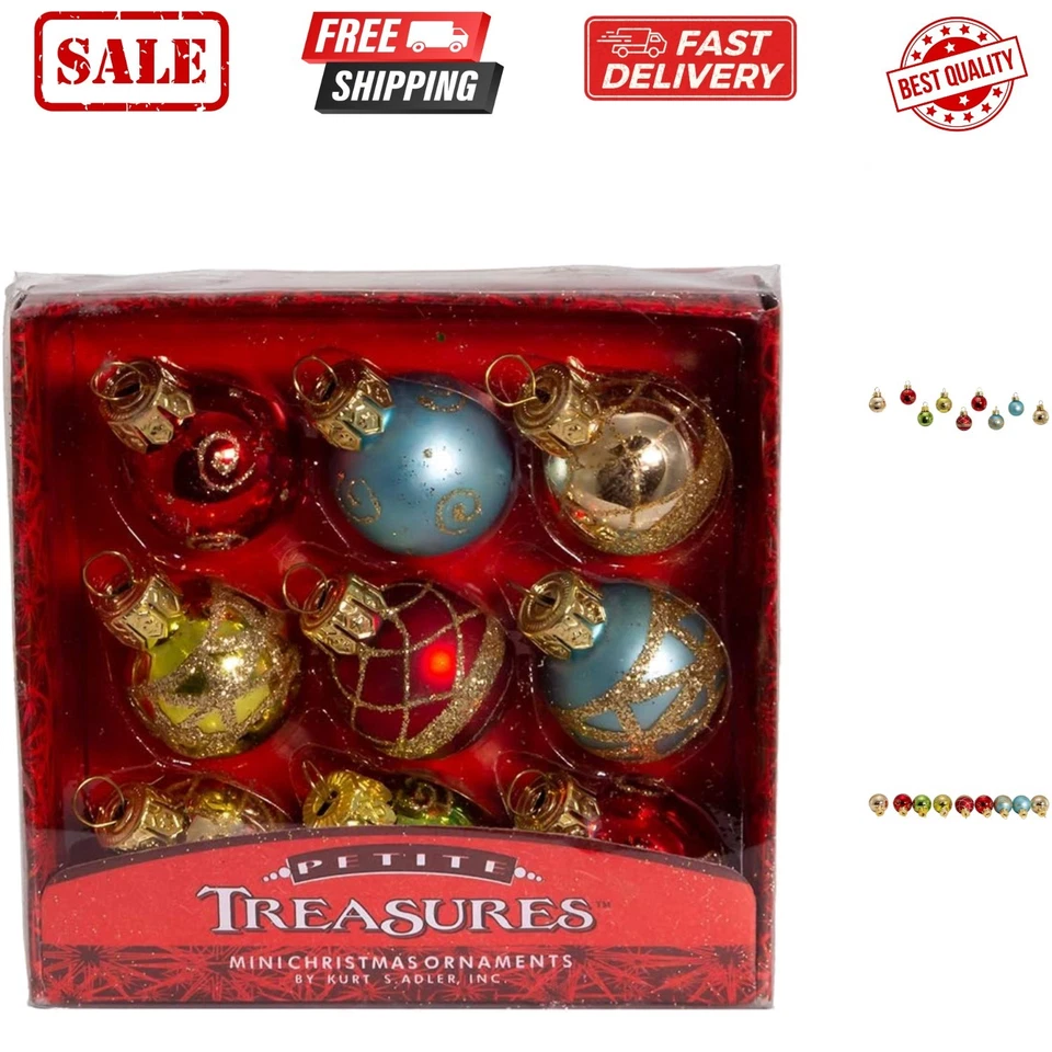 Kurt Adler Petite Treasures Multi Color Ball Christmas Ornament Set of 9