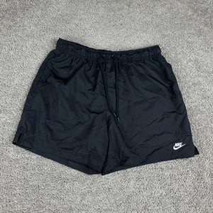 Nike Club Shorts Mens Large Woven Flow Shorts Lined Drawstring Black White - Picture 1 of 12