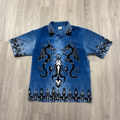 Vintage No Boundaries Button Shirt Men's Medium Tribal Cyber Anime Manga y2k  - Image 1 of 4