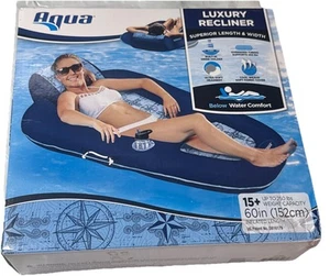 Aqua Luxury Water Pool Lounge – Extra Large – Luxury Recliner Navy/Light Blue XL - Picture 1 of 8