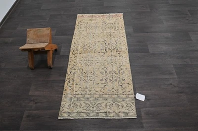 Alfombra de corredor turca vintage 2x5 pies lana anatolia hecha a mano pasillo Oushak BEIGE Foto 1 de 4