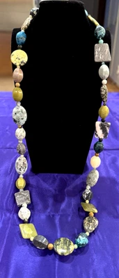 Collar de Piedra Hecho a Mano con Malaquita Serpentina Picasso Kiwi 925 Cierre Foto 1 de 4