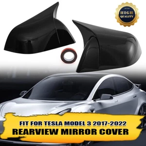 For Tesla Model 3 2017-UP Gloss Black Rearview Decor Cap Side Wing Mirror Cover - Bild 1 von 8
