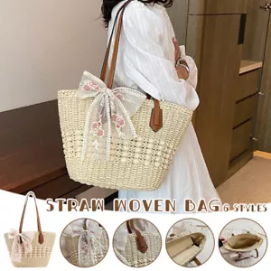Woven Straw Tote Bag Women Large Capacity Beach Shoulder Bag Summer Vacation' - Picture 1 of 30