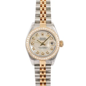 ROLEX LADY DATEJUST 79173 GOLD & STEEL 26MM WHITE MOP DIAL 18K DIAMOND BEZEL-B&P - Picture 1 of 7