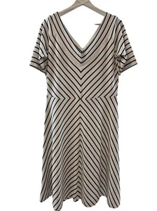 Dress Jasper Conran Stripe V Neck Short Sleeve UK 16 Ivory BNWT - Picture 1 of 10