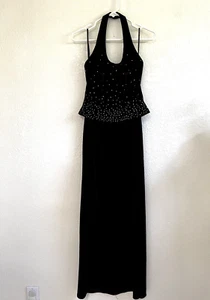 VTG Scott McClintock Millenium Black Velvet Halter Formal Dress Gown Sz 8 Petite - Picture 1 of 15