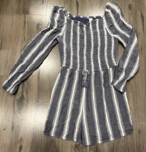 Justice Girls Blue/White Stripe Romper Size 14 - Picture 1 of 3