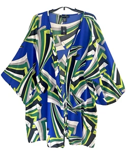NUEVO Plumero Ashley Stewart Kaftan Talla Grande 18/20 Azul Manga 3/4 Artístico Boho - Imagen 1 de 7