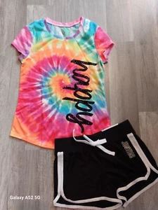 NWT JUSTICE GIRLS Outfit Glitter Happy Tie Dye Top/Shorts Size 7 (100) - Picture 1 of 2
