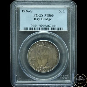 1936 S Bay Bridge Commemorative Silver Half Dollar PCGS MS66 Natural Grey Luster - Picture 1 of 4