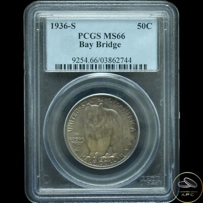 1936 S Bay Bridge Commemorative Silver Half Dollar PCGS MS66 Natural Grey Luster - Image 1 of 4