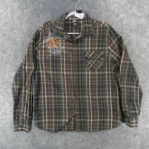 MMA Elite Shirt Mens Large Long Sleeve Button Up Brown Plaid Endure Pride Pain - Picture 1 of 14