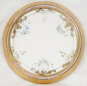 Antique Porcelain Trivet Pink Blue Flowers Gold Scrolls Victorian Tableware - Picture 1 of 4