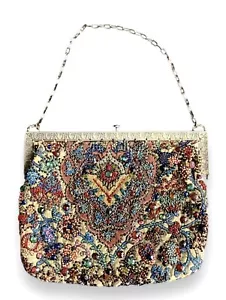 Antique Beaded Purse with Floral Motif - Picture 1 of 13