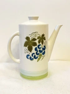 Vintage Blue Grapes Ironstone Coffee Teapot Server Pitcher Ceramic With Lid - Picture 1 of 11