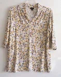 NWT! J JILL WEAREVER PLEATED SHOULDER TUNIC-1X-YELLOW/BLK/WHITE-BEAUTIFUL!! - Picture 1 of 5
