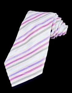 Geoffrey Bean Mens Necktie Purple Striped 100% Silk Handmade Neck Tie Formal - Picture 1 of 11