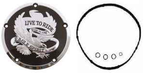 Black LIVE to RIDE EAGLE SPIRIT Derby Cover Gasket HD Touring 16-Up Trike 15/Up - Foto 1 di 3