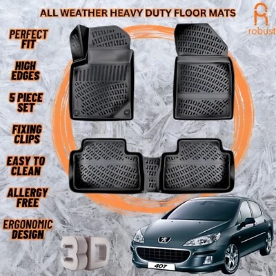 Alfombrillas de coche moldeadas en 3D para Peugeot 407 2003-2010 para todas las estaciones de alta resistencia Foto 1 de 4