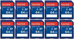 Lot of 10 x SanDisk 64GB SDXC Class 4 SD Flash Memory Camera Card SDSDB-064G-B35 - Picture 1 of 3