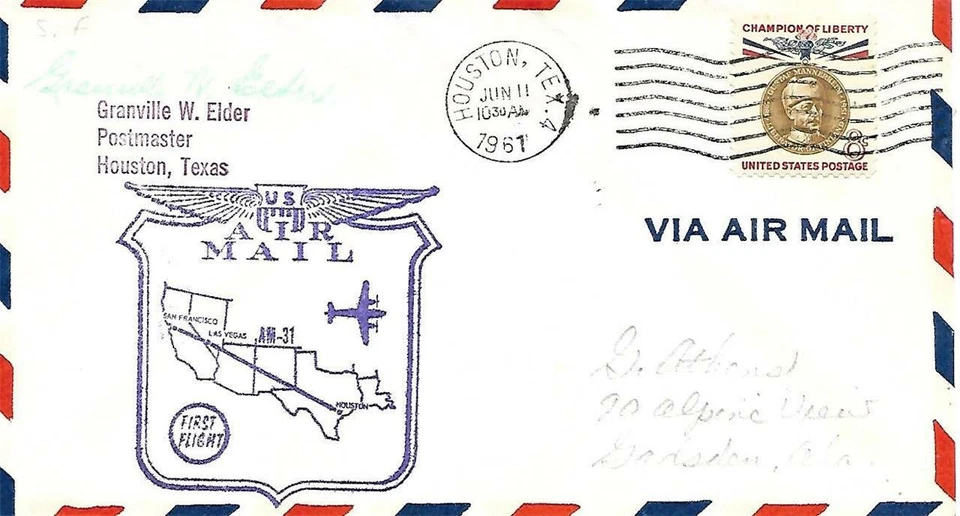First Airmail Flight Houston TX June 11 1961 AAMC# 39NW23 - Image 1 of 1