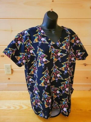 Women's Serene Scrubs Christmas Tree Scrub Top XL Glittery Festive Uniforms  - Image 1 of 4