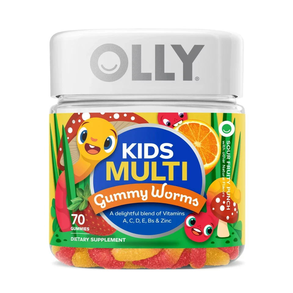 Olly Kids Multi Gummy Worms Sour Fruity Punch Flavor 70 Gummies 2pk 1/22