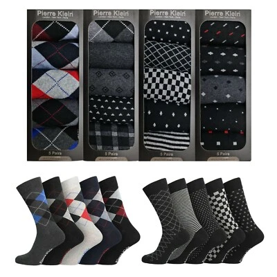 Mens Cotton Rich Socks Multipacks Designer Gift Box Ankle Argyle Stripe 5 Packs