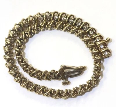 10k yellow gold S-Link 1.08ct I1 I2 J Diamond tennis bracelet 8.9g 7" estate - Image 1 of 4