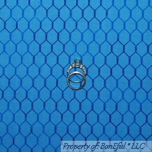 BonEful Fabric FQ Cotton Quilt Blue Rooster Chicken Wire Coop Cage Farm Calico S - Picture 1 of 8