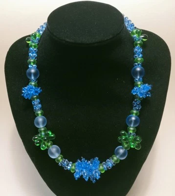COLLANA Murano VETRO Blu Verde BUGNATO Goccia GRAPPOLO Vintage ARGENTO 925 - Immagine 1 di 4