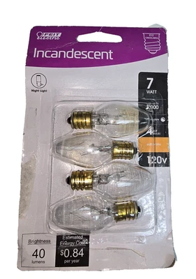 FEIT ELECTRIC 4 C7 BULBS FOR NIGHT LIGHT 7W 120V SOFT WHITE DIMMABLE 40LUMENS - Image 1 of 4