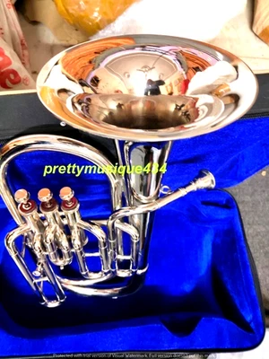BARITONE MADE OF PURE BRASS METAL IN CHROME+ CUSHION BOX +MOUTHPIECE + FREE SHIP - Image 1 of 4