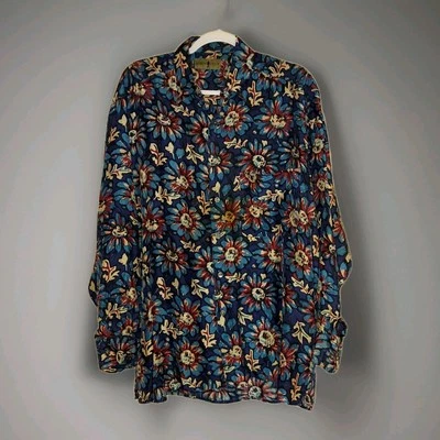 Camisa Robert Stock Floral Azul Buttondown XL 42/44 Hojas Otoño Seda? Ver descripción Foto 1 de 4